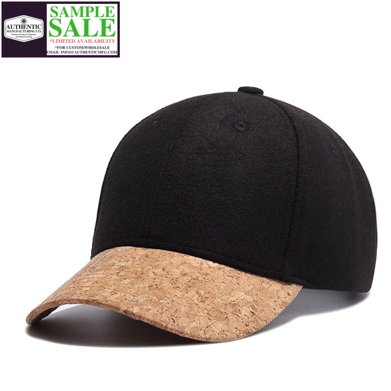 Factory Sample Custom Wool Baseball Cap with Cork Brim