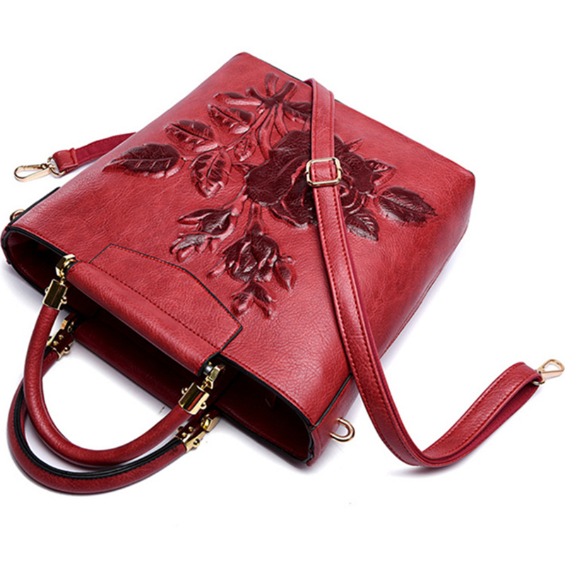 Embossed Floral Leather Handbag
