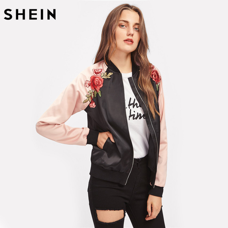 Women's Bomber Jacket Polyamide with Embroidered Patches