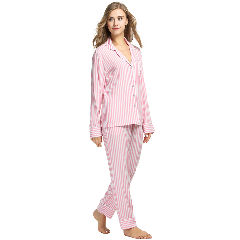 Factory Sample Women Pajamas Set Casual 2 Pieces Stripe Long Sleeve and ...