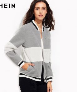 Color Block Long Winter Coat Jacket - Factory Sample Grey Baeball Outerwear