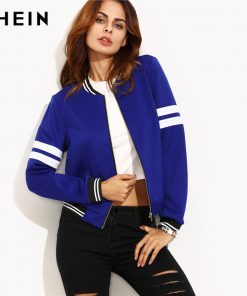 Women's Factory Sample Baseball Jacket with Stylish Sleeve Stripes
