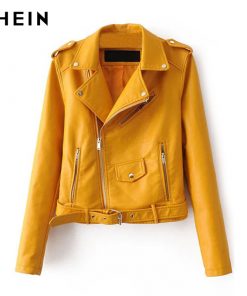 Women's Faux Leather Moto Jacket with Belted Waist & Zipper - Casual Autumn Coat