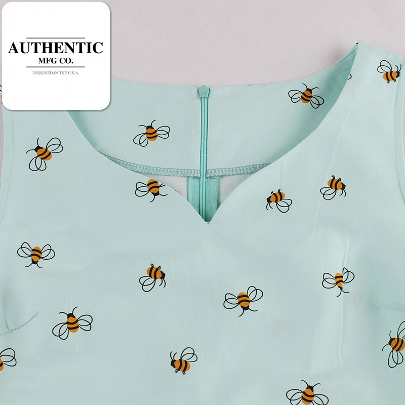 Vintage 1950s Floral Bee Print Party Dress with Sashes - Sleeveless Summer Dress Vintage 1950s Floral Bee Print Party Dress with Sashes - Sleeveless Summer Dress