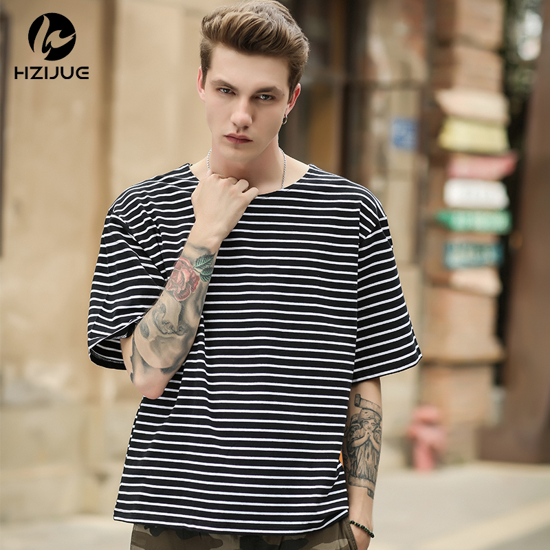 acceptabel Positiv Bourgeon Factory Sample High Oversize T Shirt Season 1 Tees Black White Striped  HipHop T-Shirt Men Streetwear Half Sleeve Tops 
