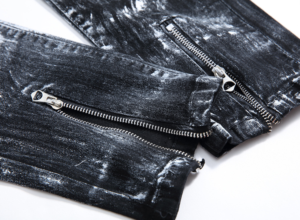 Factory Sample QoolXCWear Zipper Jeans For Men Skinny Famous Slim Brand Designer Hip Hop Tyga Black White Patchwork biker Jeans