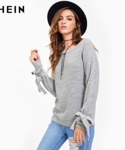 Autumn 2017 Grey Mesh Drop Tie Jumper: Long Loose Casual Pullover - Factory Sample