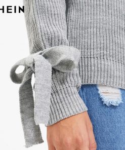 Autumn 2017 Grey Mesh Drop Tie Jumper: Long Loose Casual Pullover - Factory Sample