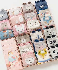 Women's Autumn Winter Cute 3D Cartoon Animal Cotton Socks (3 Pairs)