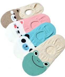 5 Pairs/Lot Women's Candy Color Cartoon Pattern Boat Socks - Summer Casual Funny Sock