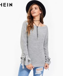 Autumn 2017 Grey Mesh Drop Tie Jumper: Long Loose Casual Pullover - Factory Sample