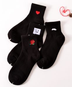 Harajuku Cotton Socks 35-40 Unisex Black White Japanese Style Men Women