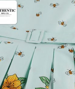 Vintage 1950s Floral Bee Print Party Dress with Sashes - Sleeveless Summer Dress