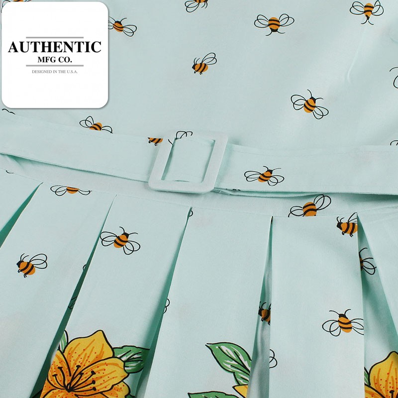 Vintage 1950s Floral Bee Print Party Dress with Sashes - Sleeveless Summer Dress Vintage 1950s Floral Bee Print Party Dress with Sashes - Sleeveless Summer Dress