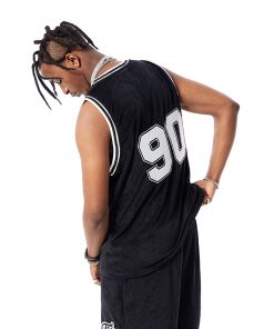 customizable black mesh basketball jersey
