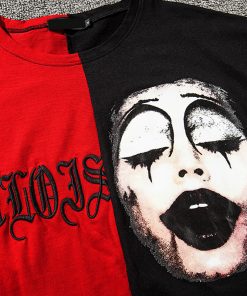 Custom Two-Tone Split Clown Print T-Shirt - Factory Sample