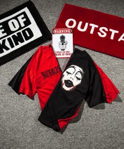 Custom Two-Tone Split Clown Print T-Shirt - Factory Sample