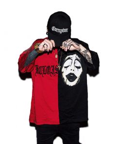 Custom Two-Tone Split Clown Print T-Shirt - Factory Sample