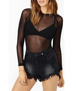 Factory Sample Long Sleeve Fishnet Top - Trendy Mesh Shirt