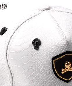 Vintage Style Faux Snakeskin Snapback with Metal Plate Detail