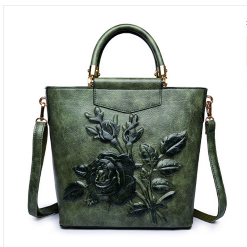 Embossed Floral Leather Handbag