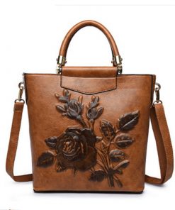 custom brown embossed floral leather handbag