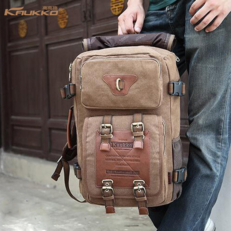 Handmade Leather Canvas Backpack Men Travel Backpacks Rucksack