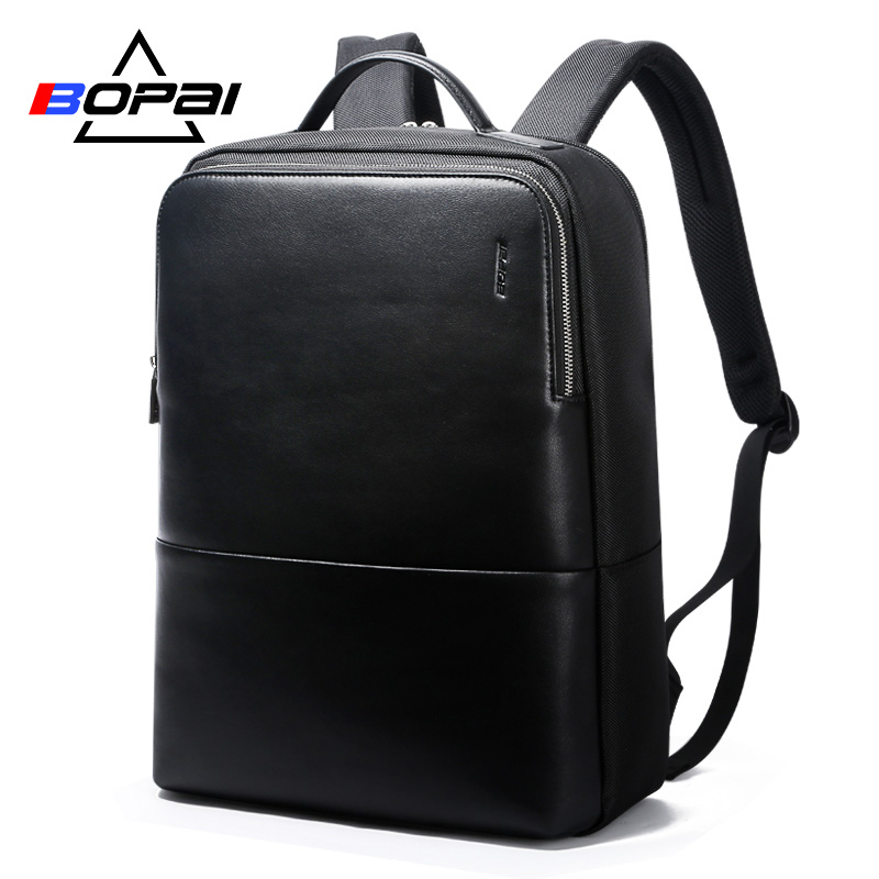 18 BOPAI Brand waterproof 15 inch laptop backpack men backpacks for  teenager girls black leather male school backpack bag men