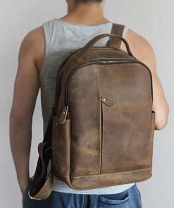 Men's Genuine Leather Laptop Backpack - Vintage Casual Travel Bag 14" 15.6