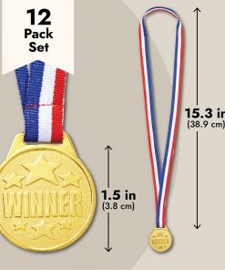 Juvale 12 Pack Gold Medals for Kids - Award Ribbons & Trophies (1.5 in)