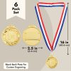 6 Pack 1st Place Gold Medals with 16 Inch Neck Ribbon for Awards, Sports Tournaments