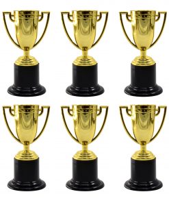 Way to Celebrate! Mini 3.8-in Plastic Gold Trophies for Kids, 6 Count, Party Favors