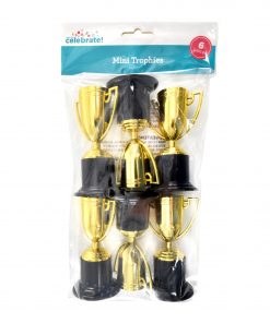 Way to Celebrate! Mini 3.8-in Plastic Gold Trophies for Kids, 6 Count, Party Favors