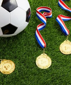 6 Pack 1st Place Gold Medals with 16 Inch Neck Ribbon for Awards, Sports Tournaments