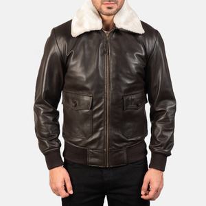 Men's windbreak zip up Leather  Fall Winter Motorcycle Biker bomber  With Zipper Pockets