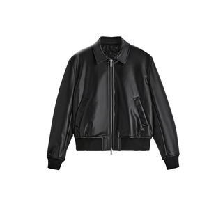 Custom Winter Men Faux Leather  Classic Open Turn Down Collar Motorcycle Bomber Out door Zip Up  With Pocket