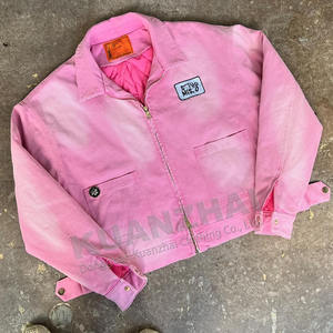 Custom zip up heavyweight carpenter sun faded acid wash vintage canvas work  for men