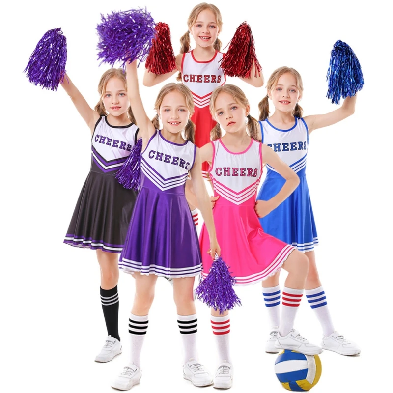 Kids' Cheerleading Uniforms Kinder Baby Girl Cheerleading Costume Stage Performance School Party Uniform Dress With Socks Suit