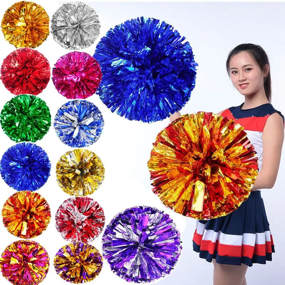 28cm Double Hole Finger Ring Style Cheerleader Pom Poms Metallic Streamer Club Sport Supplies Dance Party Decorator Tools
