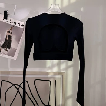 Hollow out Back Quick Dry Sportswear Women Sexy Gym Top  Fitness Sports Crop Top Female Long Sleeve Yoga Clothing