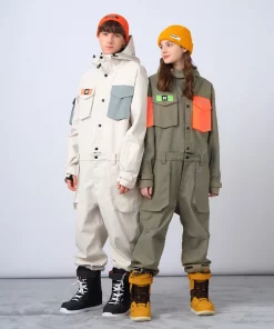 NANDN Men Women One-Piece Ski Jumpsuit Outdoor Sports Snowboard Jacket Warm Jump Suit Waterproof Winter Clothes Overalls Hooded