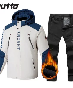 Outdoor Skiing Suit Men Windproof Waterproof Wear-resisting Warm Fleece Jackets Soft Shell Pants Hooded Ski Set Large Size 9XL