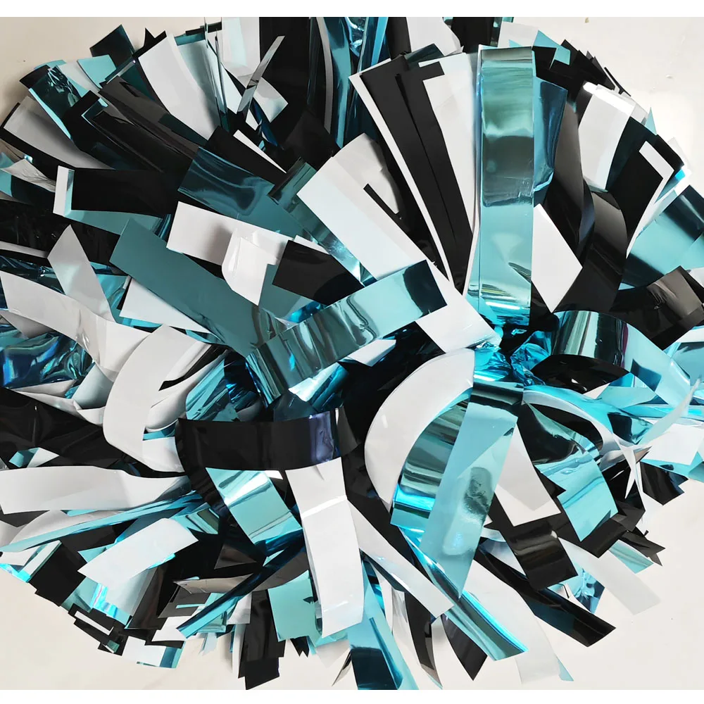 1PIECE,Cheerleader Pom Pom Pom,Metallic White Light Blue and Black Mix, Custom Size and Color, Baton Handle