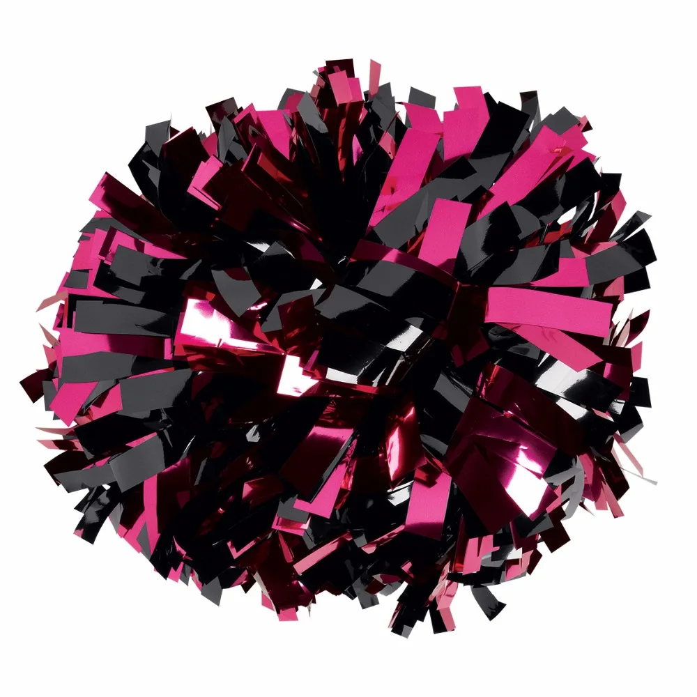 1Piece,Metallic Pom Poms for Cheerleader, Hot Pink, Metallic Black, Custom Made, 3/4 "x 6"