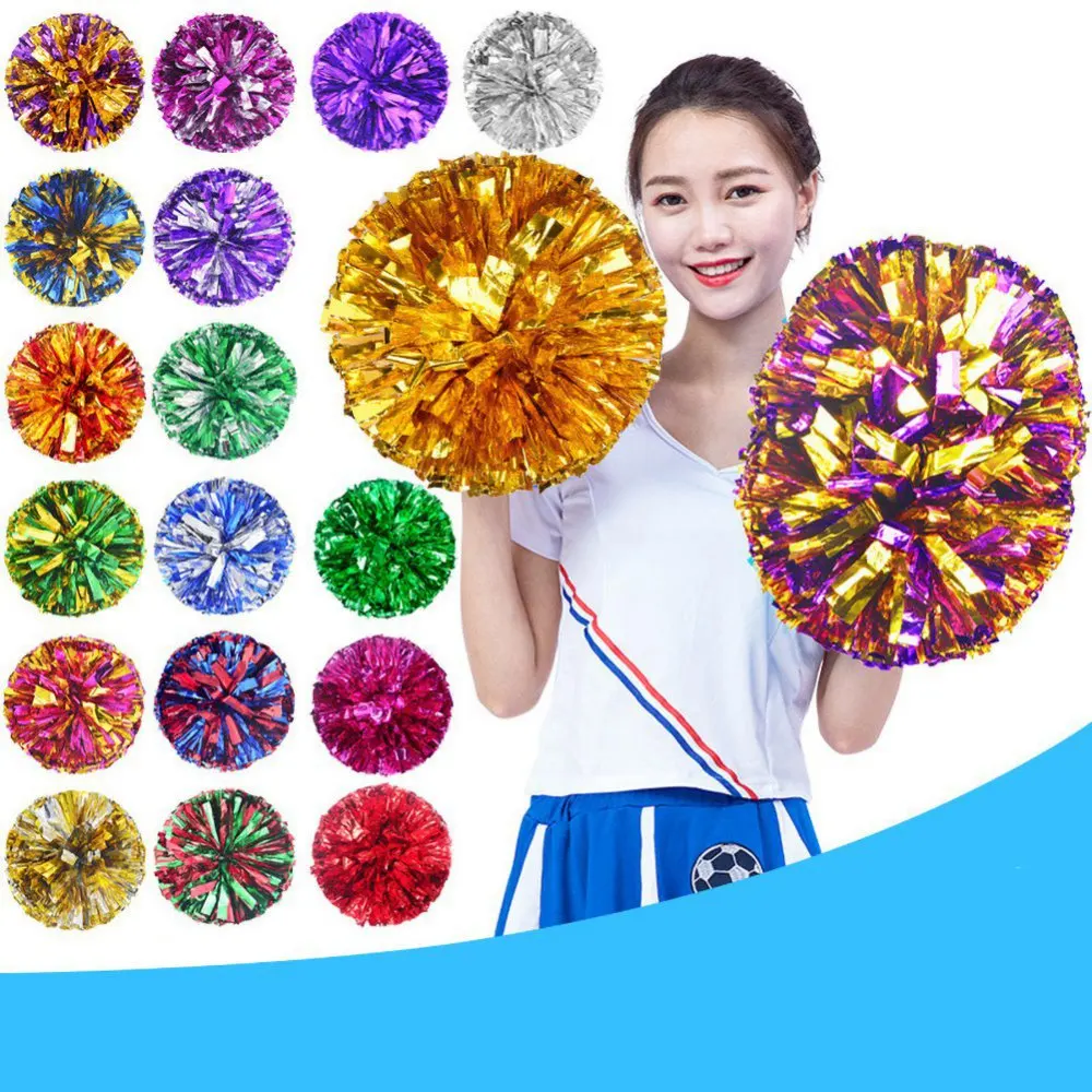 Plastic Double Hole Handle Cheerleader Pom Poms Metallic Streamer Club Sport Supplies Dance Party Decorator Cheerleading Prop