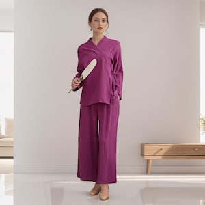 Pure Natural Cotton Sleepwear Double gauze Organic Cotton Pajamas Set Women's Loungewear, Casual Vintage Homewear Garment Soft Nightwear