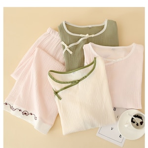 Ancient style pajamas set with mandarin button 盘扣 - 新中式 Neo-Chinese pure cotton