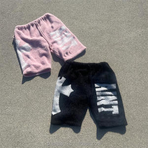 Custom Unisex Mohair Wool  Pants Print Oversized Below Knee Drawstring Streetwear Fluffy  Knit Mohair