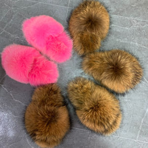 Custom Color Fluffy Skin-Friendly Plush  Sandals Winter Warm Women'S Real  Slippers