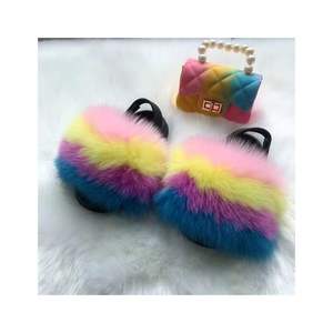 Kids  Slippers Faux   with Bag Child Room Flop Flip Mules  Flat Sandals Girls Cute Fluffy Shoes Baby Plush Cozy
